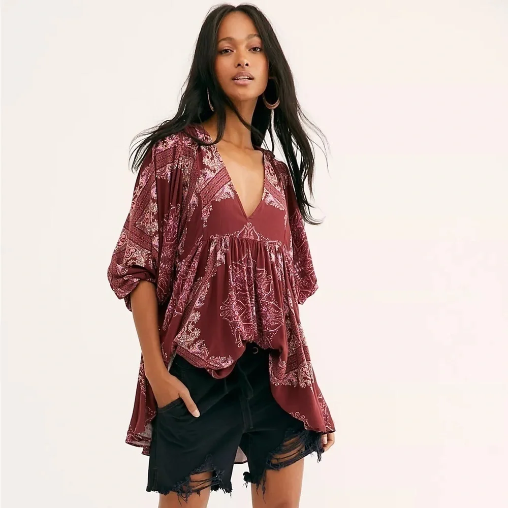 FREE PEOPLE Girl Talk Tunic In Pink